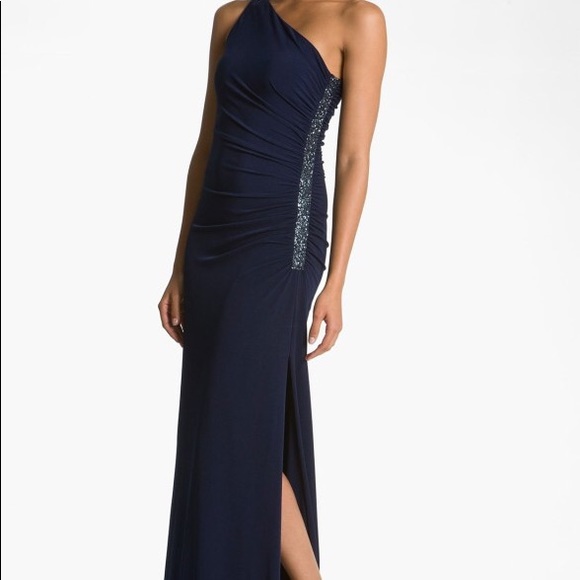 one shoulder black tie dress